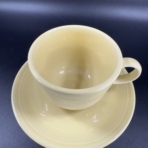 Fiesta Fiestaware Ceramic Teacup And Saucer Set Ivory Yellow Homer Laughlin VTG - Picture 15 of 16